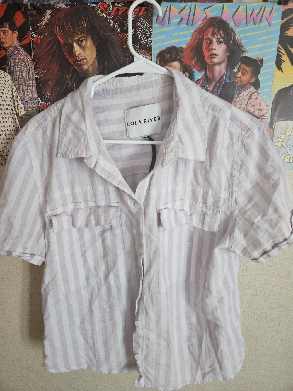 LOLA RIVER Lavender & White Striped Button-Up Shirt
